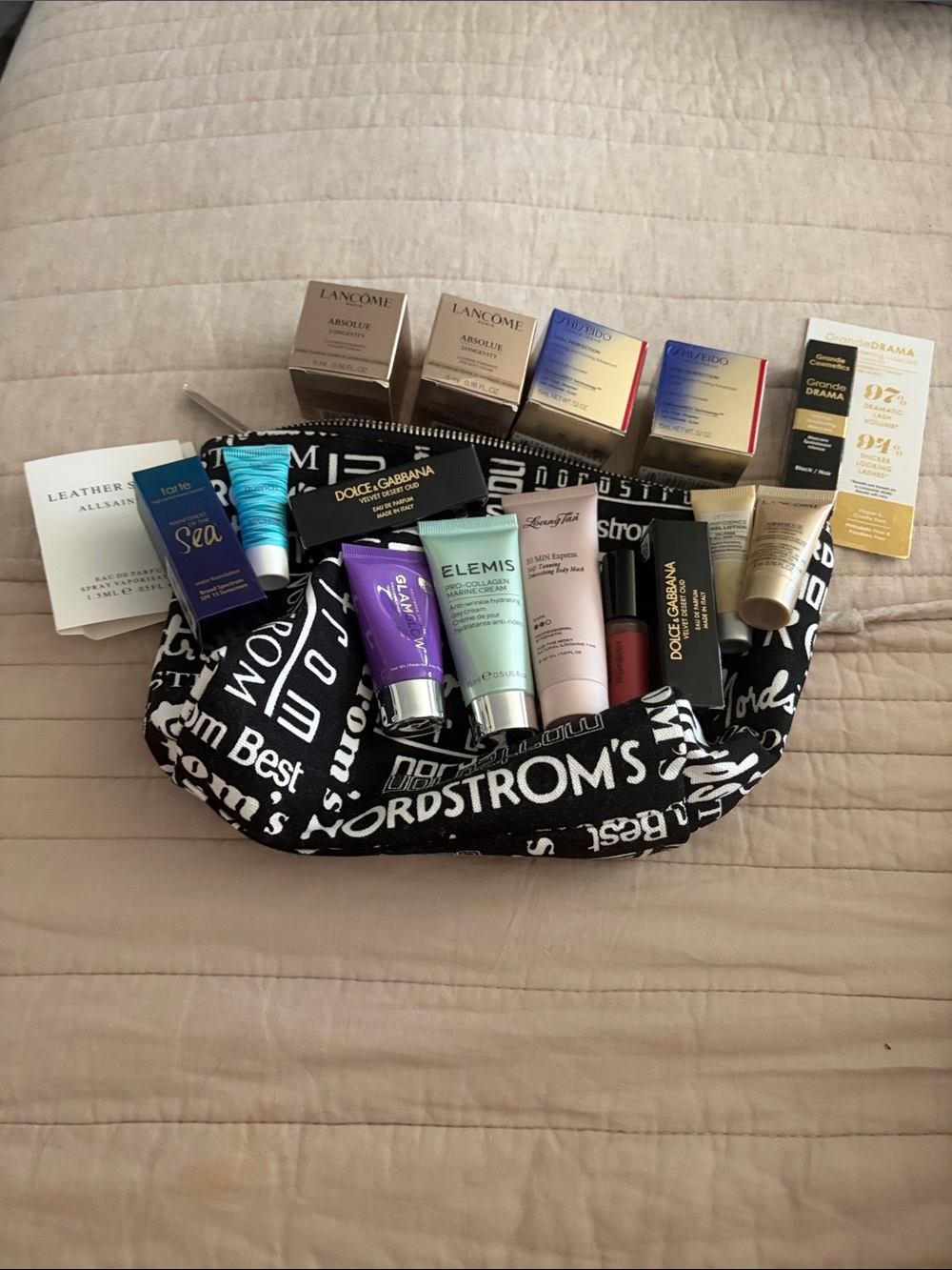 Nordstrom Black and White Logo Cosmetic Pouch with Assorted Samples